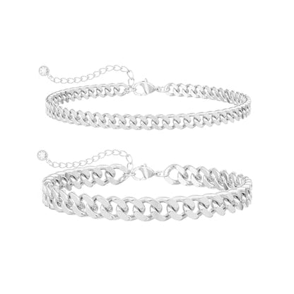 Ankle Bracelets for Women Waterproof 14K Gold/Silver Plated Chain Anklets | Trendy Gold Anklets,Layered 14K Gold Plated Stackable Chunky Cuban Link Chain Anklet Bracelet Set,Summer Beach Jewelry Gift - color: 2 cuban-sl