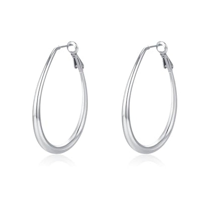 Lightweight Oval Hoop Earrings for Women - 14K Gold Plated, Rose Gold Plated and Sterling Silver Plated Large Oblong Hoop Earrings for Women Statement Jewelry Gift - color: silver