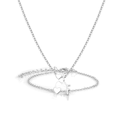 Gold Bracelets For Women Heart Initial Letter Pendant Necklace and Bracelet Set Personalized Jewelry Sets for Women Birthday Gifts for Mom Her Daughter Initial Necklace 14K Silver Plated - style: Silver-F