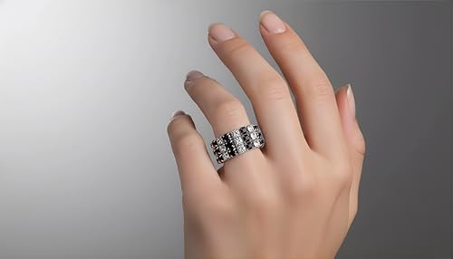 Sparkling Rhinestone Ring Set Trendy Elastic Rhinestone Crystal Stretch Ring Stackable Jewelry for Women Girls - color: 3 Rows Ring-White+Black
