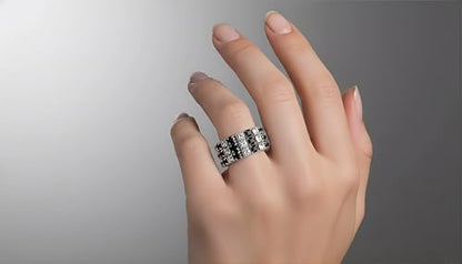 Sparkling Rhinestone Ring Set Trendy Elastic Rhinestone Crystal Stretch Ring Stackable Jewelry for Women Girls - color: 3 Rows Ring-White+Black