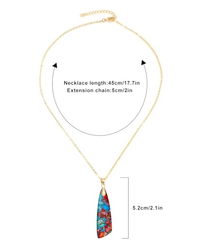 Nature Stone Necklaces for Women Boho Pendant Necklace 18K Gold Chain Necklaces - color: Red Blue