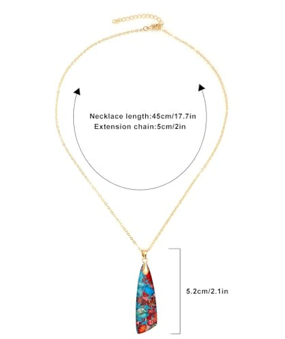 Nature Stone Necklaces for Women Boho Pendant Necklace 18K Gold Chain Necklaces - color: Red Blue