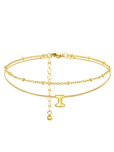 ChainsProMax Initial Ankle Bracelets for Women, Waterproof Anklets Bracelet Adjustable Summer Beach Women Foot Jewelry, Stainless Steel/Gold Plated-Send Gift Box/Letter A-Z - color: Gold Plated-I