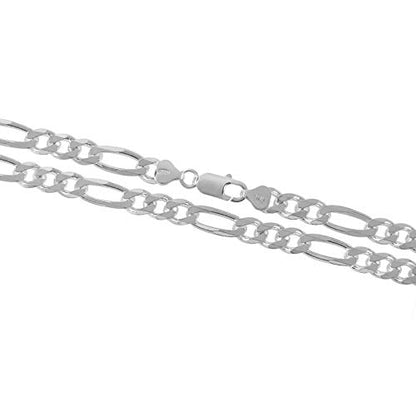 KEZEF Men's 9mm 200 Gauge Figaro Chain Solid .925 Sterling Silver Bracelet