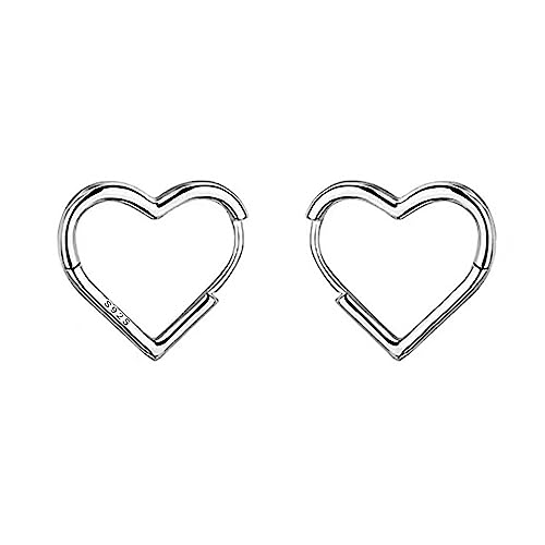 Reffeer Solid 925 Sterling Silver Heart Earrings Hoop Minimalist Sleeper Huggie Earrings For Women - color: A-Silver