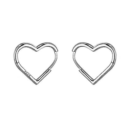 Reffeer Solid 925 Sterling Silver Heart Earrings Hoop Minimalist Sleeper Huggie Earrings For Women - color: A-Silver
