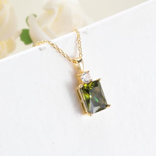 CiNily Rectangular Crystal Necklace for Women Trendy, Pendant Necklace with Chain 14K White Gold | Gold Plated Multicolor Birthstone Pendant Necklaces Boho Jewelry for Christmas Birthday Wedding - color: Gold-Olive Green cz