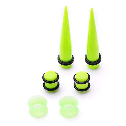 JieyueJewelry 50/54 Pcs Ear Stretching Kit 14G-00G | Acrylic Tapers & Plugs with Silicone Tunnels, Ear Gauges Expander Set Body Piercing Jewelry for Women and Men - color: Green