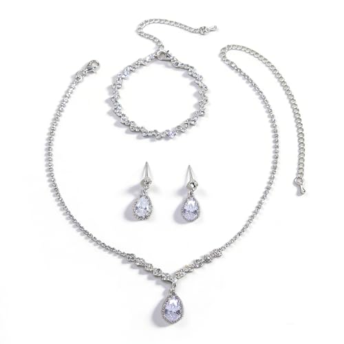 Women's Fashion Jewelry Rhinestone Zircon Necklace and Earring Set Formal Ball Gown Accessories Silver Floral Pendant Bridal Wedding Jewelry Suitable for Weddings, Balls, Banquets, and All Special Occasions - style: TL069S