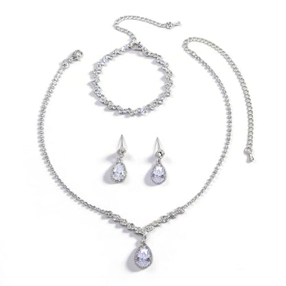 Women's Fashion Jewelry Rhinestone Zircon Necklace and Earring Set Formal Ball Gown Accessories Silver Floral Pendant Bridal Wedding Jewelry Suitable for Weddings, Balls, Banquets, and All Special Occasions - style: TL069S