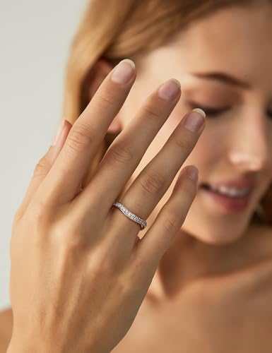 EAMTI 925 Sterling Silver Wedding Bands for Women Cubic Zirconia Wave Stackable CZ Curved Eternity Engagement Promise Gold Rings Size 4-10 - color: Brass-Silver