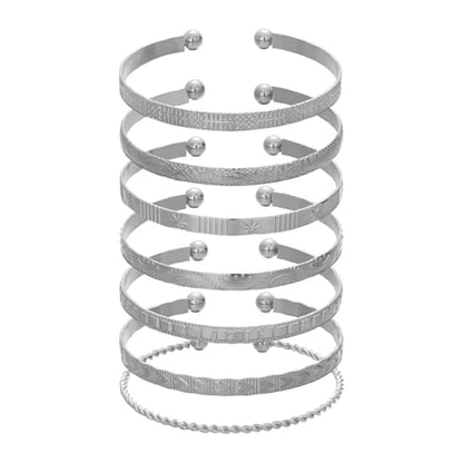 7Pcs Gold Bangle Bracelets for Women 14k Gold Plated Stackable Cuff Bracelet Set Simple Trendy Opening Cuff Bangle Bracelets Bracelet Minimalist Layering Jewelry Gift Set - color: Silver