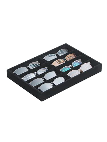 Coward Sunglass Organizer, Black Velvet Glasses Trays, Eyeglasses Watches Jewelry Display - Men Women (8 Grids) - color: Black Velvet, size: Sunglasses Tray