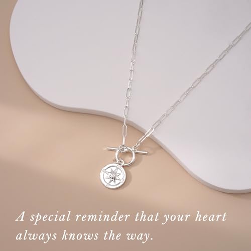Gold Silver Necklace for Women, Dainty Cubic Zirconia Pendant | Teardrop CZ Charm, 14K Gold/Sterling Silver Plated, Adjustable Chain, Hypoallergenic & Waterproof Jewelry, Cute Trendy Gift - color: Silver-Compass/paperclip toggle chain