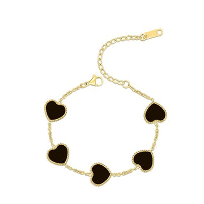 18K Gold Plated Five Heart Charm Bracelets for Women | Adjustable Love Bracelet Set Jewelry Gift-Hypoallergenic for Birthdays, Wellness & Daily Wear - color: 1#-Black