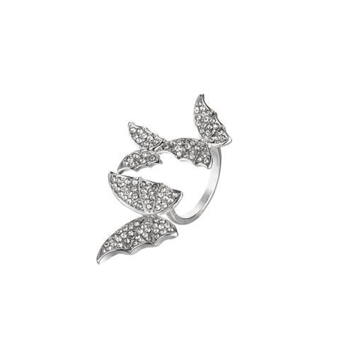 Butterfly Rings for Women Dainty Cubic Zirconia Open Butterfly Finger Ring Adjustable Rhinestone Double Butterfly CZ Crystal Adjustable Cuff Animal Statement Rings Delicate Jewelry for Party