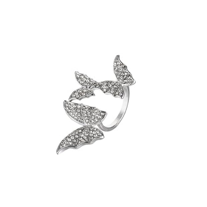 Butterfly Rings for Women Dainty Cubic Zirconia Open Butterfly Finger Ring Adjustable Rhinestone Double Butterfly CZ Crystal Adjustable Cuff Animal Statement Rings Delicate Jewelry for Party