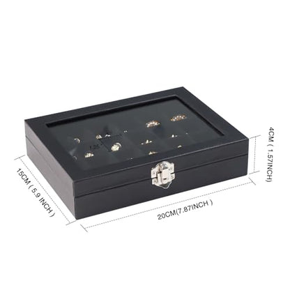 Wudygirl 24 Grid Earring Organizer Small Jewelry Box with Lid Black | Ring Box with Adjustable Dividers, Velvet Lining, Ideal for Rings, Earrings, Jewelry Display, Gift Giving - style: Black 24 Grid