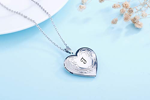 YOUFENG Locket Necklace that Holds Pictures Initial Alphabet A-Z Letter Pendant Necklace Platinum Plated Gifts for Women - style: I