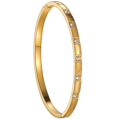 Jude Jewelers 4mm Stainless Steel Cubic Zircon Filled Open Clasp Bangle Bracelet - color: Gold