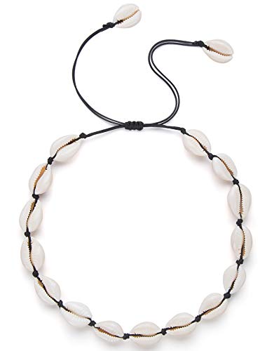 Nackiy Shell Necklace for Women, Handmade Summer Beach Jewelry Gift | Natural Sea Shell Necklace, Adjustable Collar Fit, Coastal Beach Style, Shell Starfish Charms, Lightweight Summer Jewelry - color: Black