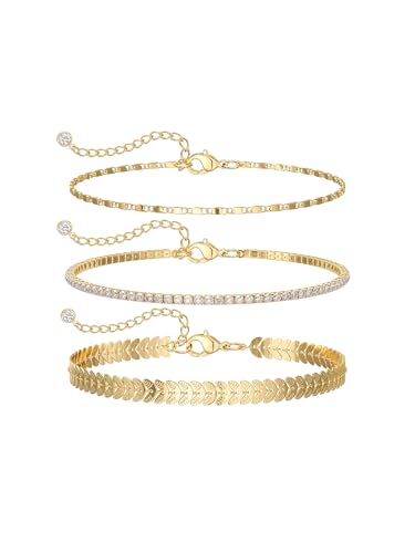 14K Gold/Silver Plated Anklets for Women Layered Anklet Set | Non Tarnish Waterproof Brass Ankle Bracelet, Adjustable Lightweight Dainty Hypoallergenic Chain, Beach Vacation Summer Gift - style: Style1