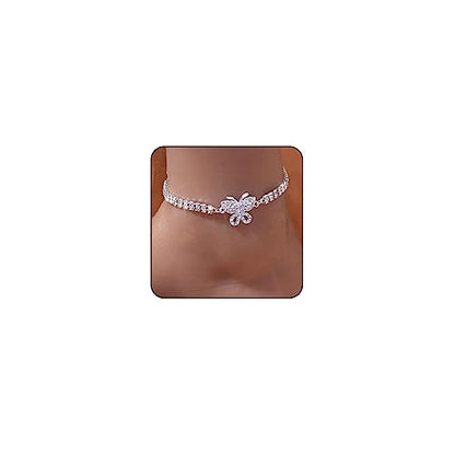 Sora Tuki Ankle Bracelets for Women Tennis Rhinestone Anklets for Women Butterfly Heart Star Cross Anklet Bracelet for Women Plus Size Anklet Bracelets for Big Ankle Beach Foot Jewelry - style: 3 - small butterfly