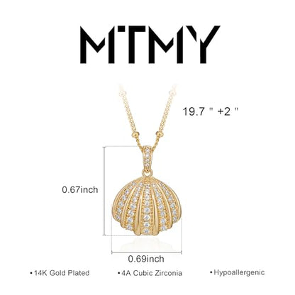 MTMY Gold Starfish Necklace 14K Gold Plated Shell Conch Ocean Pendant Necklace for Women Beach Summer Jewelry - style: shining shell
