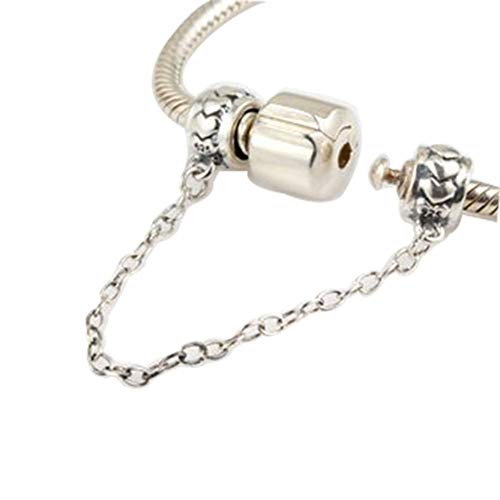 Threaded hole safety chain Charm 925 Sterling Silver Clip Stopper Charm for Women Charm Bracelet (heart)