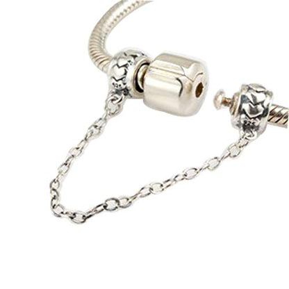 Threaded hole safety chain Charm 925 Sterling Silver Clip Stopper Charm for Women Charm Bracelet (heart)