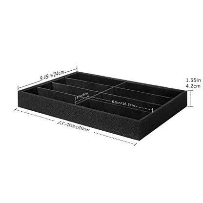 Emibele Glasses Organizer Jewelry Tray, 8 Grids Velvet Tray Watch Storage Stackable Jewelry Showcase Display Storage with Detachable Inner Dividers, Black - style: C1- eight Grids Black