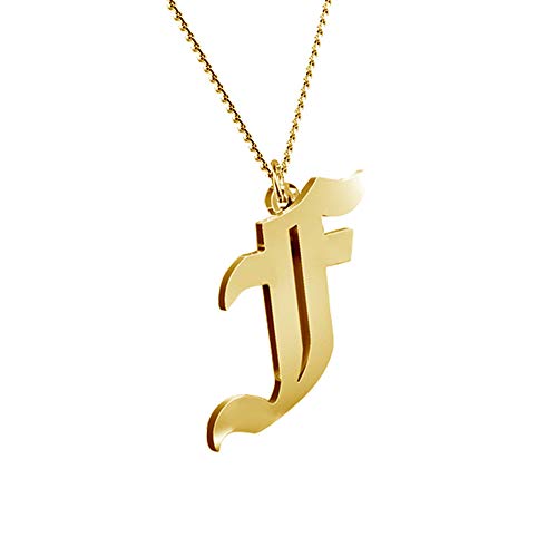 Women's Old English Initial Necklace 18K Gold Plated Stainless Steel Letter Pendant Gift - style: F