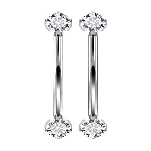 16G Astm F136 Titanium Eyebrow Piercing Jewelry Curved Barbell Eyebrow Ring Vertical Labret Lip Jewelry Daith Rook Earrings Navel Small Belly Button Ring Piercing Jewelry for Women Men CZ - style: 16G, 6MM Length, Clear CZ