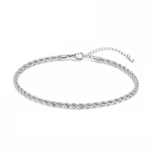 PICNHUAN Gold/Silver Ankle Bracelets for Women 14K Gold Plated Women's Anklets Silver Cuban Chain Anklet Waterproof Stainless Steel Anklet Summer Beach Foot Chain Jewelry Gifts for Women - color: Silver/ Twist