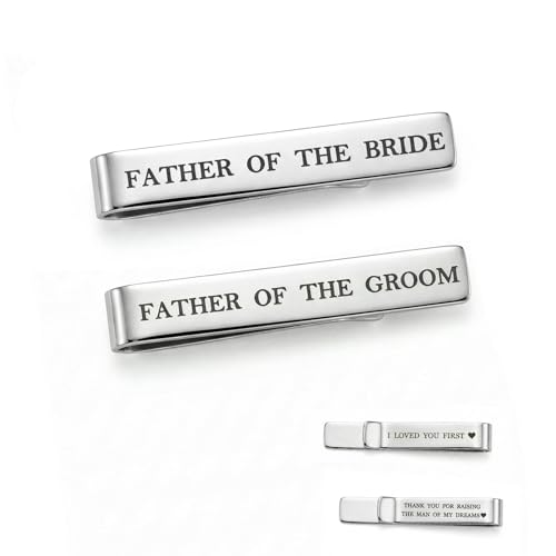 Father Of The Groom and Bride Groomsmen Gifts from Bride Wedding Tie Clip | White Gold Plated Tie Clips Stainless Steel Tie Bars