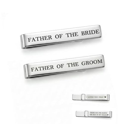 Father Of The Groom and Bride Groomsmen Gifts from Bride Wedding Tie Clip | White Gold Plated Tie Clips Stainless Steel Tie Bars