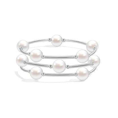 Elegance 11 designs 10mm Crystal White Pearl Blessing Bracelet - style: Style-silver 3pcs