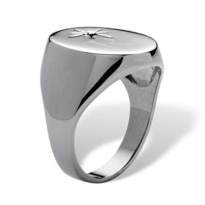 PalmBeach Men's Black Ruthenium Plated Cubic Zirconia Oval Engraved Initial Signet Ring Sizes 7-16 Size 15
