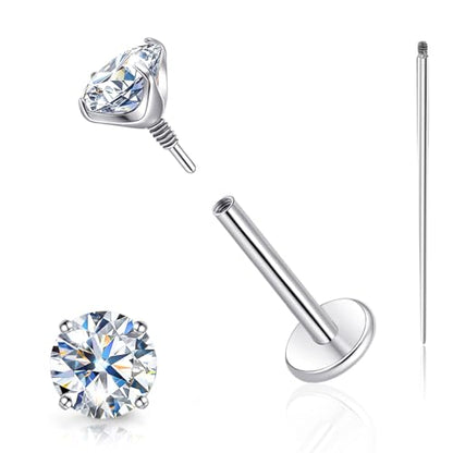 Limerencia Moissanite Internal Thread 18G Titanium Earrings, Hypoallergenic F136 Titanium Flat Back Piercing Studs, VVS1 Lab-created Moissanite Studs for Women Men Tragus Helix Cartilage Conch Labret - color: Silver, size: 4mm-0.6ct(0.3ct Each)