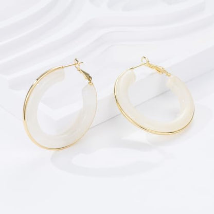 Chunky Gold Resin Hoop Earrings Leverback Statement Huggie Hoops Dangle Drop Dressy Earring Prom Festival Vacation Jewelry for Women - color: White, size: Hoop