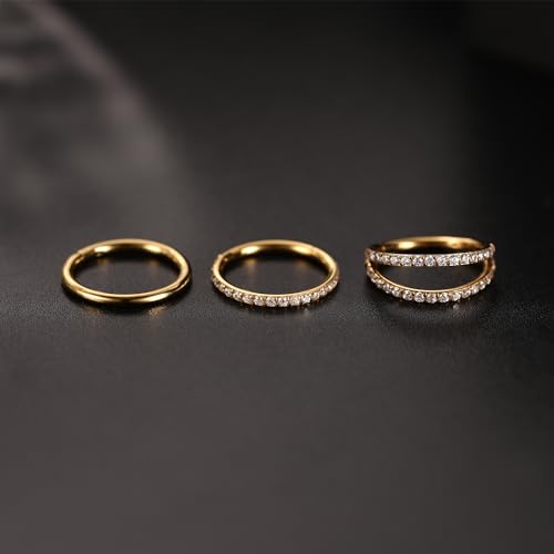 FUNLMO 3Pcs Nose Rings Double Hoop Nose Ring Conch Daith Tragus Helix Rook Piercing Jewelry Surgical Steel Cartilage Earring Conch Hoop Earring Septum Jewelry Lip Ring - color: Style 2: Gold