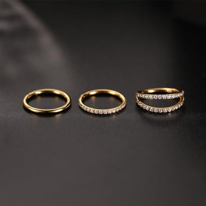 FUNLMO 3Pcs Nose Rings Double Hoop Nose Ring Conch Daith Tragus Helix Rook Piercing Jewelry Surgical Steel Cartilage Earring Conch Hoop Earring Septum Jewelry Lip Ring - color: Style 2: Gold