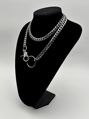 paloli Women's Slip Chain Rainbow Heart O-Ring Chunky Chain Necklace, Rays Cuban Long Layered Jewelry, Adjustable Lariat Y-Necklace Heart Loop Choker - color: N-Oring-Black