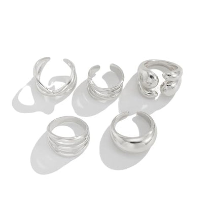 Gold Plated Geometric Chunky Water Drop Ring Set for Women,Open Adjustable Twisted Stacked Knuckle Finger Ring Set Punk Party Jewelry Accessories Gift - color: Silver