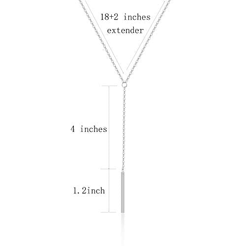 itianxi Gold Tiny Y Shaped Dainty Necklace 18K Gold Plated Cute Bar Vertical Lariat Necklace for Women - color: bar silver