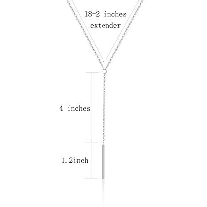 itianxi Gold Tiny Y Shaped Dainty Necklace 18K Gold Plated Cute Bar Vertical Lariat Necklace for Women - color: bar silver