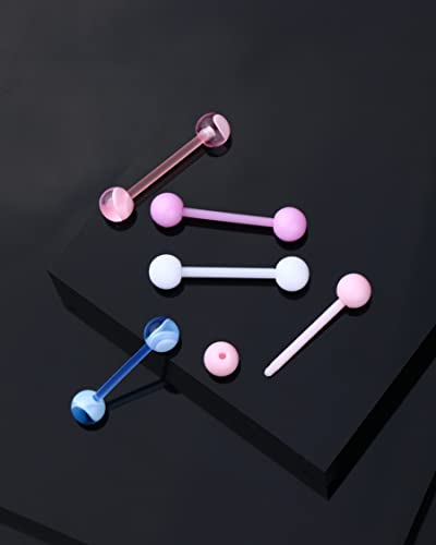 5PCS Tongue Barbells 14G Acrylic tongue piercing jewelry Candy Color tounge bars tongue piercing jewelry tongue rings for women - color: Pink