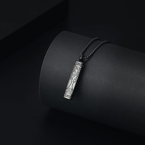 Imrsanl Tree of Life Urn Necklace for Men Women Bar Cremation Jewelry for Ashes Keepsake Ashes Necklace Pendent - color: Black