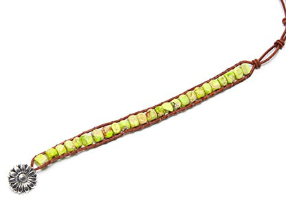 7 Chakra Bracelet Bohemian Handmade Leather Wrap Healing Protection Natural Stone Yoga Beaded Bracelets Boho Friendship Jewelry - color: Green Turquoise